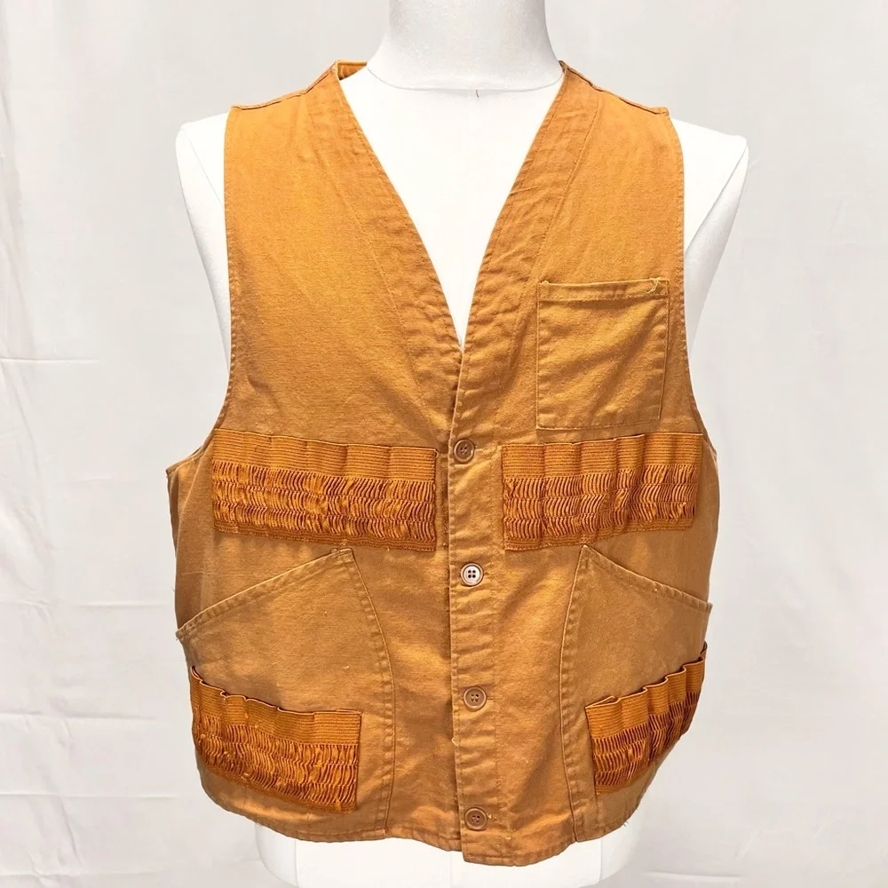 VINTAGE 80s hunting sportsman vest 100% cotton canvas pouch pocket outdoors mens